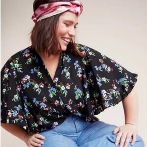 EUC Maeve by Anthropologie Aveiro Flutter Sleeve Floral Blouse